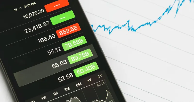Smartphone showing a stock price chart